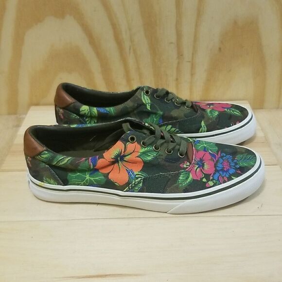 Polo Ralph Lauren Thorton III  Floral Canvas Lace up Sneakers Men Size 7.5 D - Picture 1 of 9
